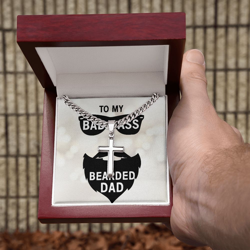 to my badass bearded Dad Cross Necklace, Father Necklace Father's Day Gift, Christian Gift For Dad, Father Son Cross Necklace - Serbachi