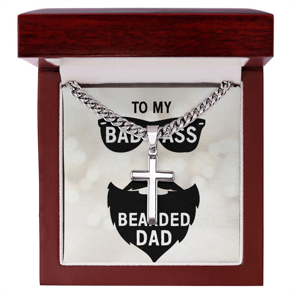 to my badass bearded Dad Cross Necklace, Father Necklace Father's Day Gift, Christian Gift For Dad, Father Son Cross Necklace - Serbachi