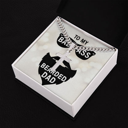 to my badass bearded Dad Cross Necklace, Father Necklace Father's Day Gift, Christian Gift For Dad, Father Son Cross Necklace - Serbachi