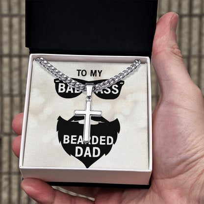 to my badass bearded Dad Cross Necklace, Father Necklace Father's Day Gift, Christian Gift For Dad, Father Son Cross Necklace - Serbachi