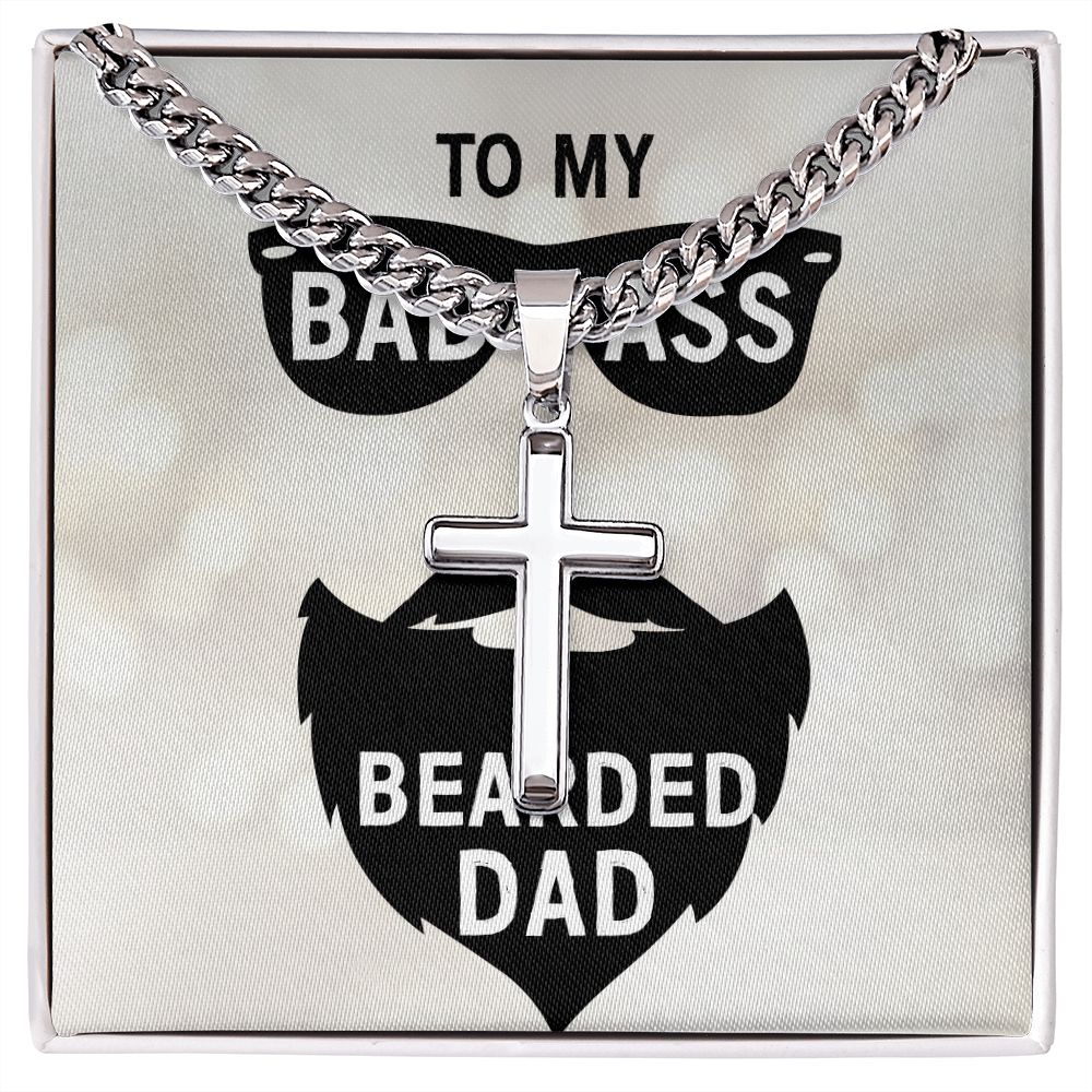 to my badass bearded Dad Cross Necklace, Father Necklace Father's Day Gift, Christian Gift For Dad, Father Son Cross Necklace - Serbachi