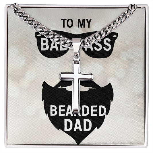 to my badass bearded Dad Cross Necklace, Father Necklace Father's Day Gift, Christian Gift For Dad, Father Son Cross Necklace - Serbachi