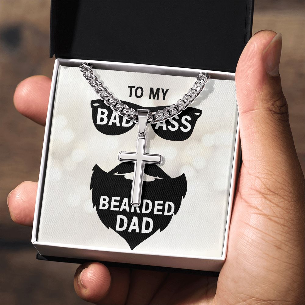 to my badass bearded Dad Cross Necklace, Father Necklace Father's Day Gift, Christian Gift For Dad, Father Son Cross Necklace - Serbachi