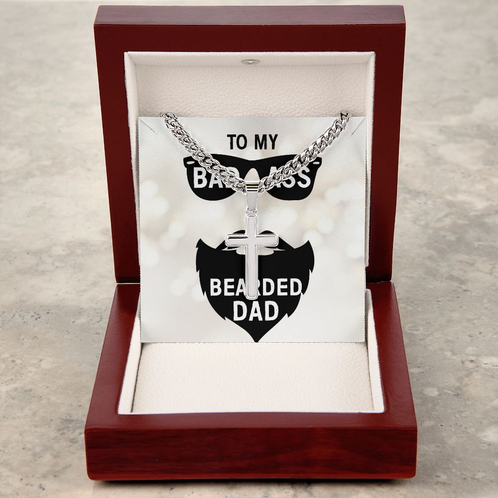 to my badass bearded Dad Cross Necklace, Father Necklace Father's Day Gift, Christian Gift For Dad, Father Son Cross Necklace - Serbachi