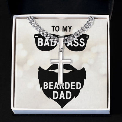 to my badass bearded Dad Cross Necklace, Father Necklace Father's Day Gift, Christian Gift For Dad, Father Son Cross Necklace - Serbachi