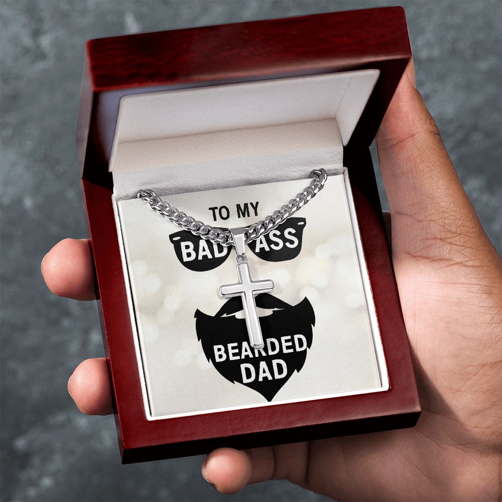 to my badass bearded Personalized Dad Cross Necklace, Father Necklace Father's Day Gift, Christian Gift For Dad, Father Son Necklace - Serbachi