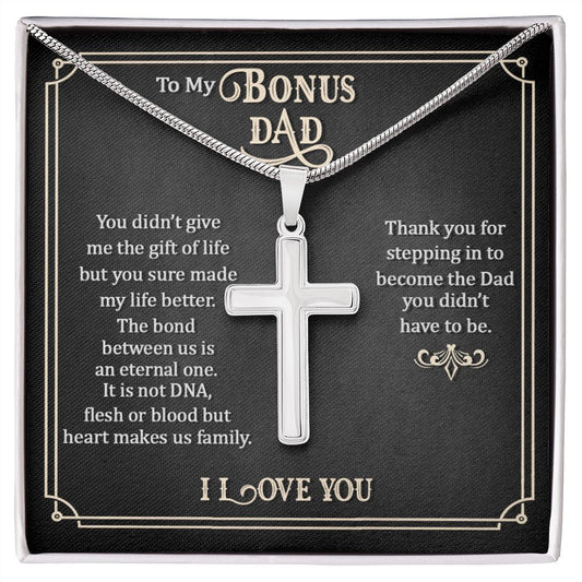 To my Bonus Dad Cross Necklace, Father Cross Necklace Father's Day Gift, Christian Gift For Dad, Father Son Cross Necklace - Serbachi