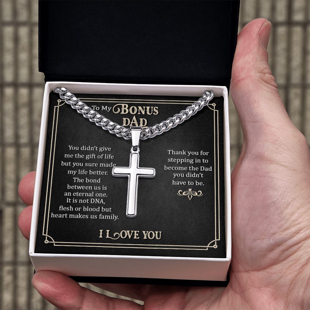 To my Bonus Dad Cross Necklace, Father Necklace Father's Day Gift, Christian Gift For Dad, Father Son Cross Necklace - Serbachi