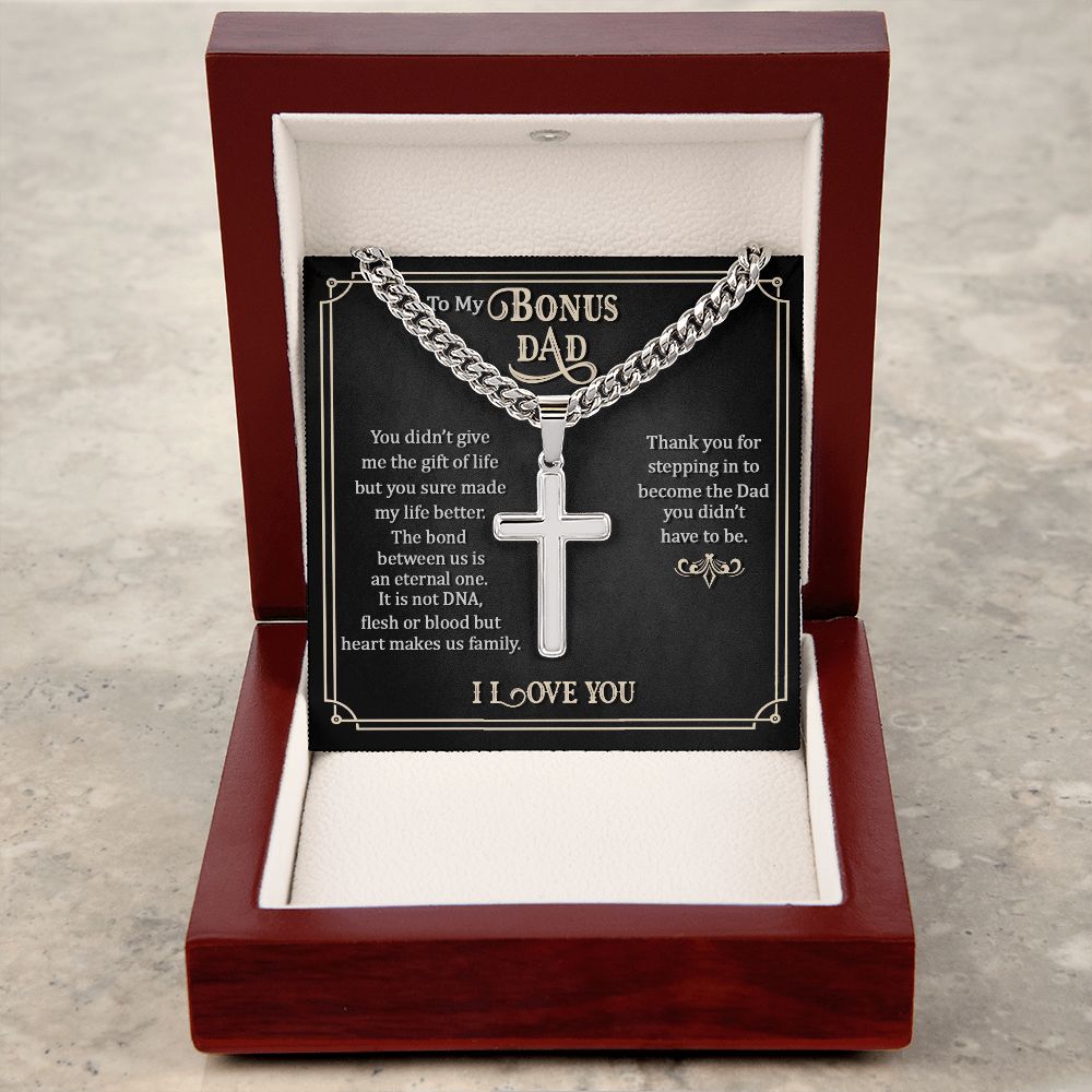 To my Bonus Dad Cross Necklace, Father Necklace Father's Day Gift, Christian Gift For Dad, Father Son Cross Necklace - Serbachi