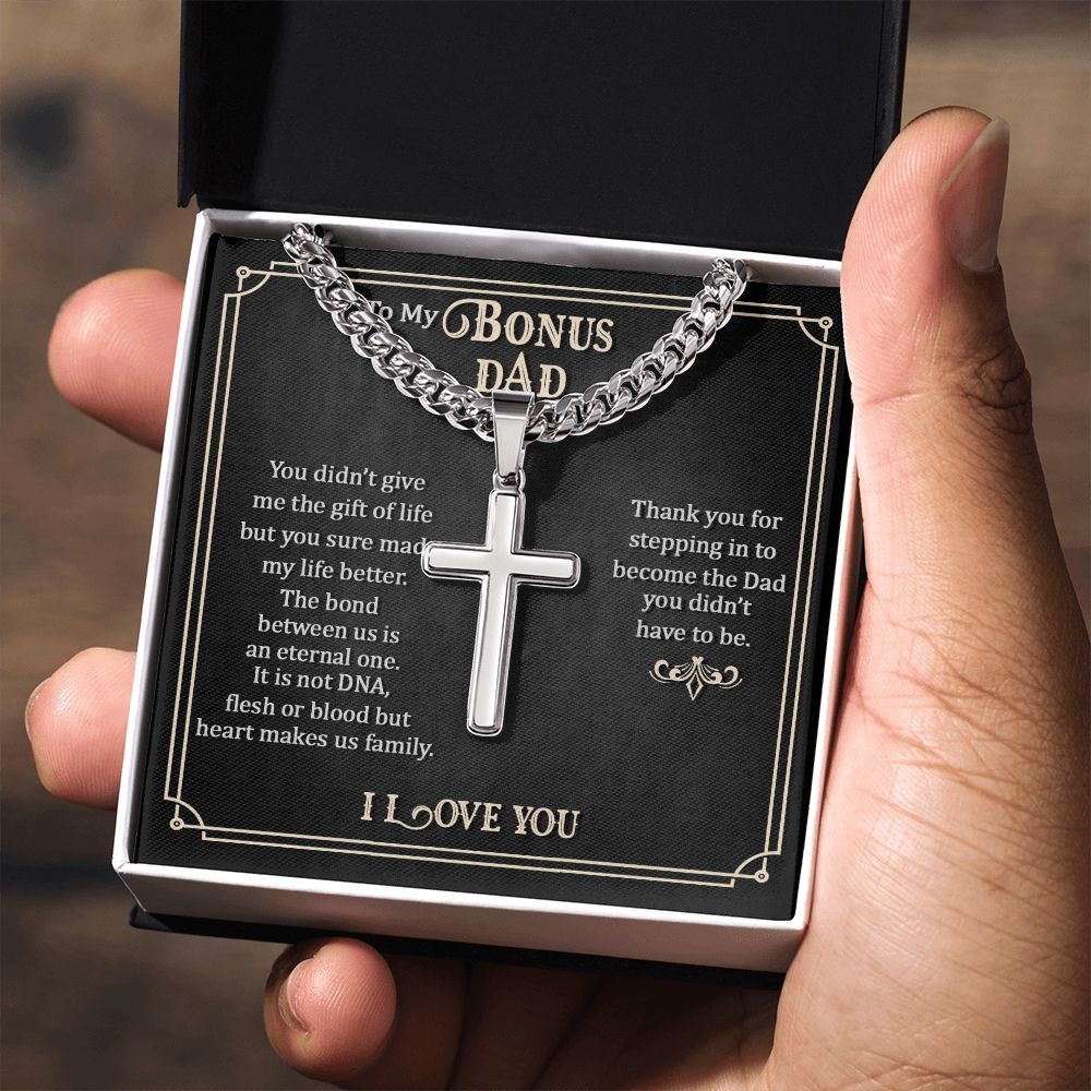 To my Bonus Dad Cross Necklace, Father Necklace Father's Day Gift, Christian Gift For Dad, Father Son Cross Necklace - Serbachi