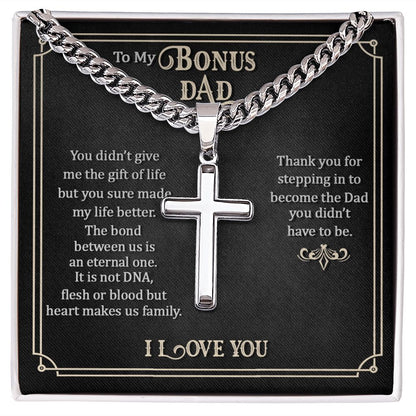 To my Bonus Dad Cross Necklace, Father Necklace Father's Day Gift, Christian Gift For Dad, Father Son Cross Necklace - Serbachi