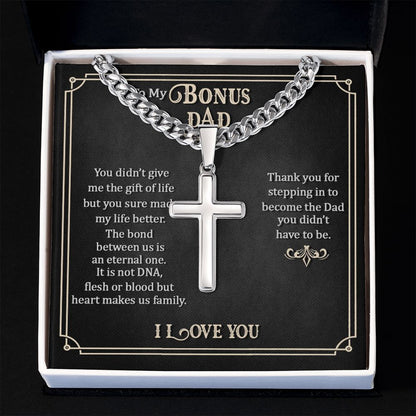 To my Bonus Dad Cross Necklace, Father Necklace Father's Day Gift, Christian Gift For Dad, Father Son Cross Necklace - Serbachi