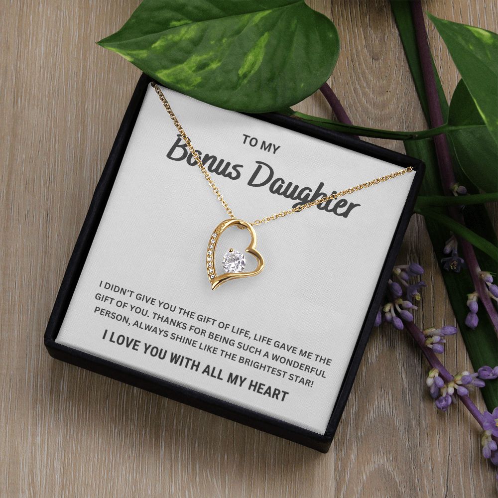 To My Bonus Daughter | Shine Like The Brightest Star | Heart Silver Necklace - Serbachi