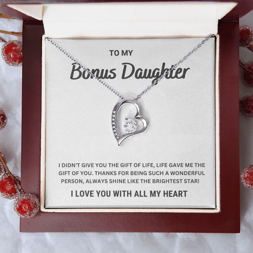 To My Bonus Daughter | Shine Like The Brightest Star | Heart Silver Necklace - Serbachi