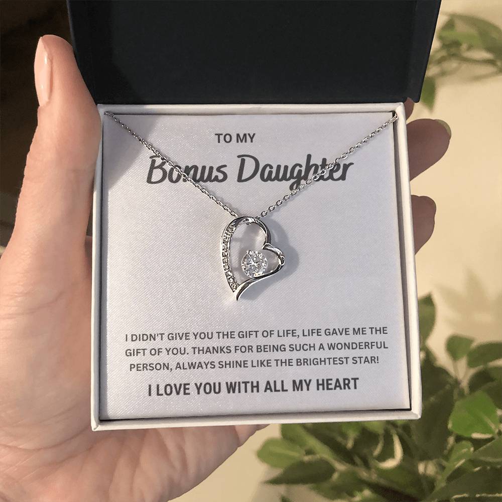 To My Bonus Daughter | Shine Like The Brightest Star | Heart Silver Necklace - Serbachi