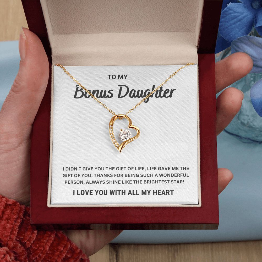 To My Bonus Daughter | Shine Like The Brightest Star | Heart Silver Necklace - Serbachi