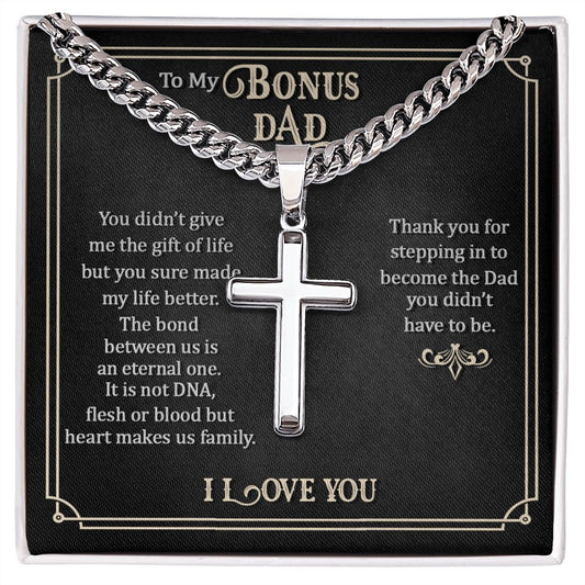 To my Bonus Personalized Dad Cross Necklace, Father Necklace Father's Day Gift, Christian Gift For Dad, Father Son Necklace - Serbachi