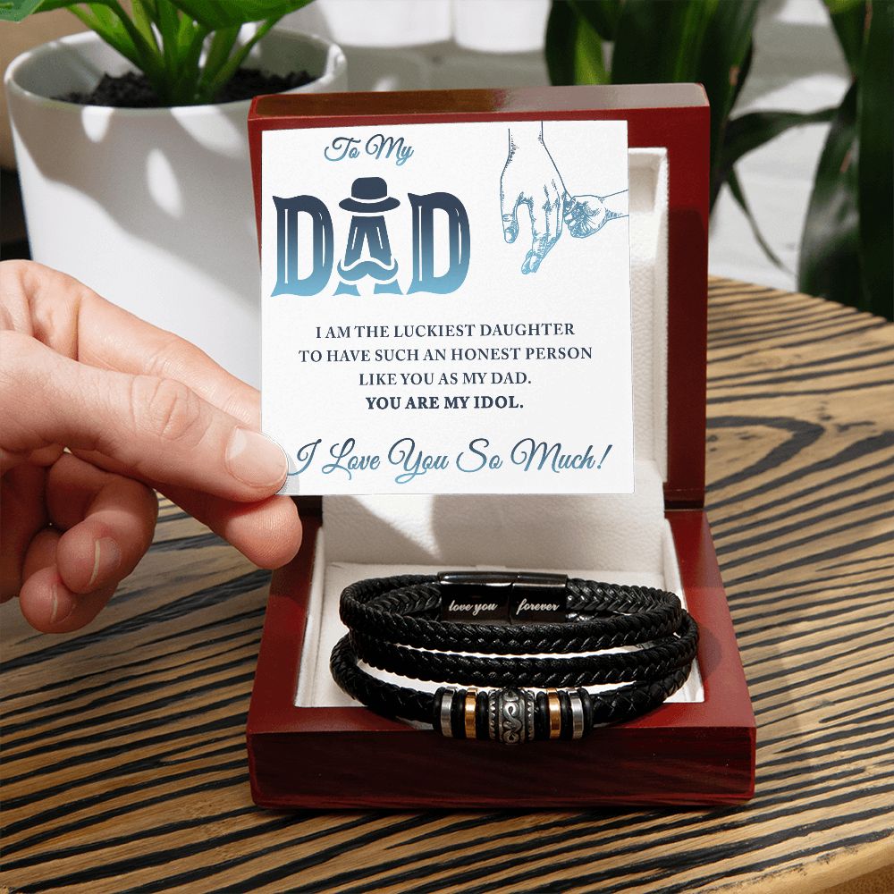 To My Dad I Am The Luckiest Daughter To Have Dad Bracelet, Father Bracelet Father's Day Gift, Christian Gift For Dad, Father Son Leather Bracelet - Serbachi