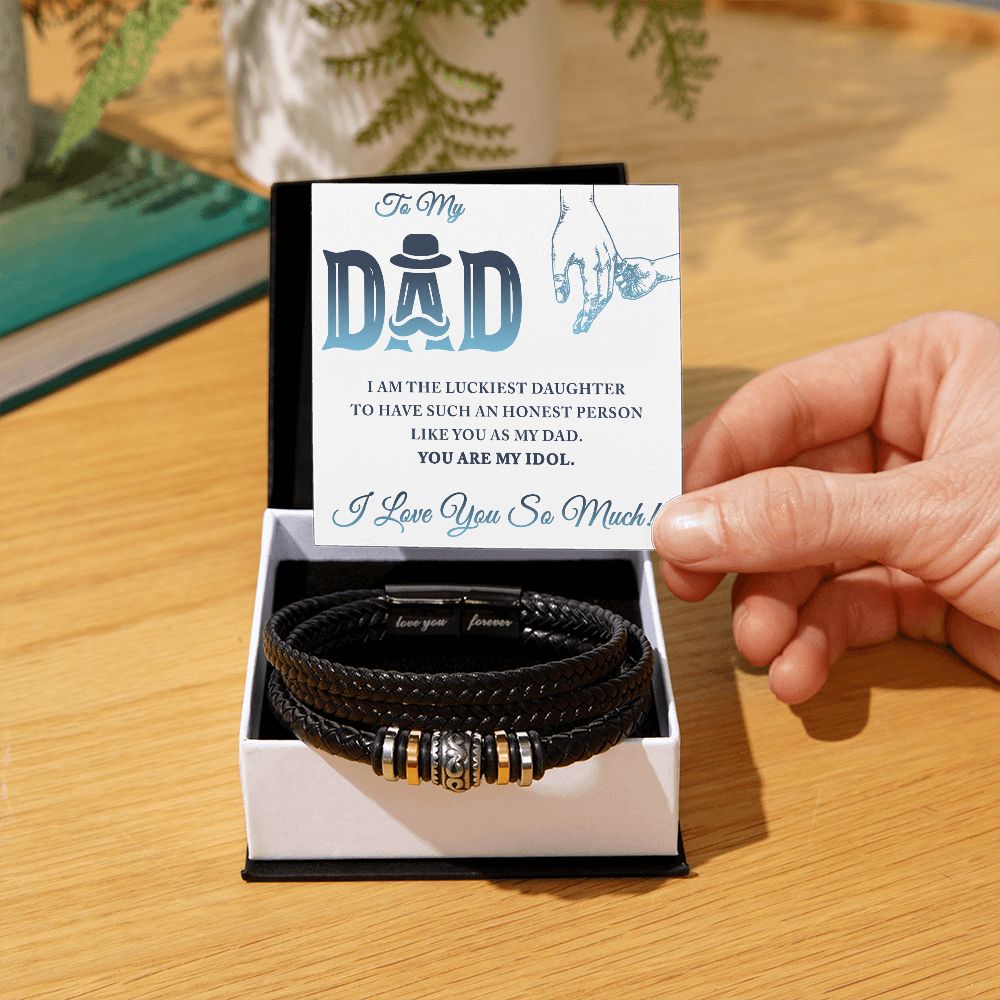 To My Dad I Am The Luckiest Daughter To Have Dad Bracelet, Father Bracelet Father's Day Gift, Christian Gift For Dad, Father Son Leather Bracelet - Serbachi