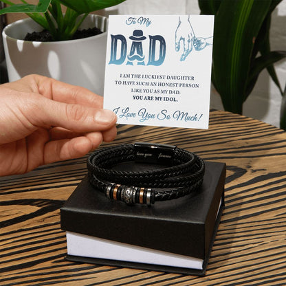 To My Dad I Am The Luckiest Daughter To Have Dad Bracelet, Father Bracelet Father's Day Gift, Christian Gift For Dad, Father Son Leather Bracelet - Serbachi