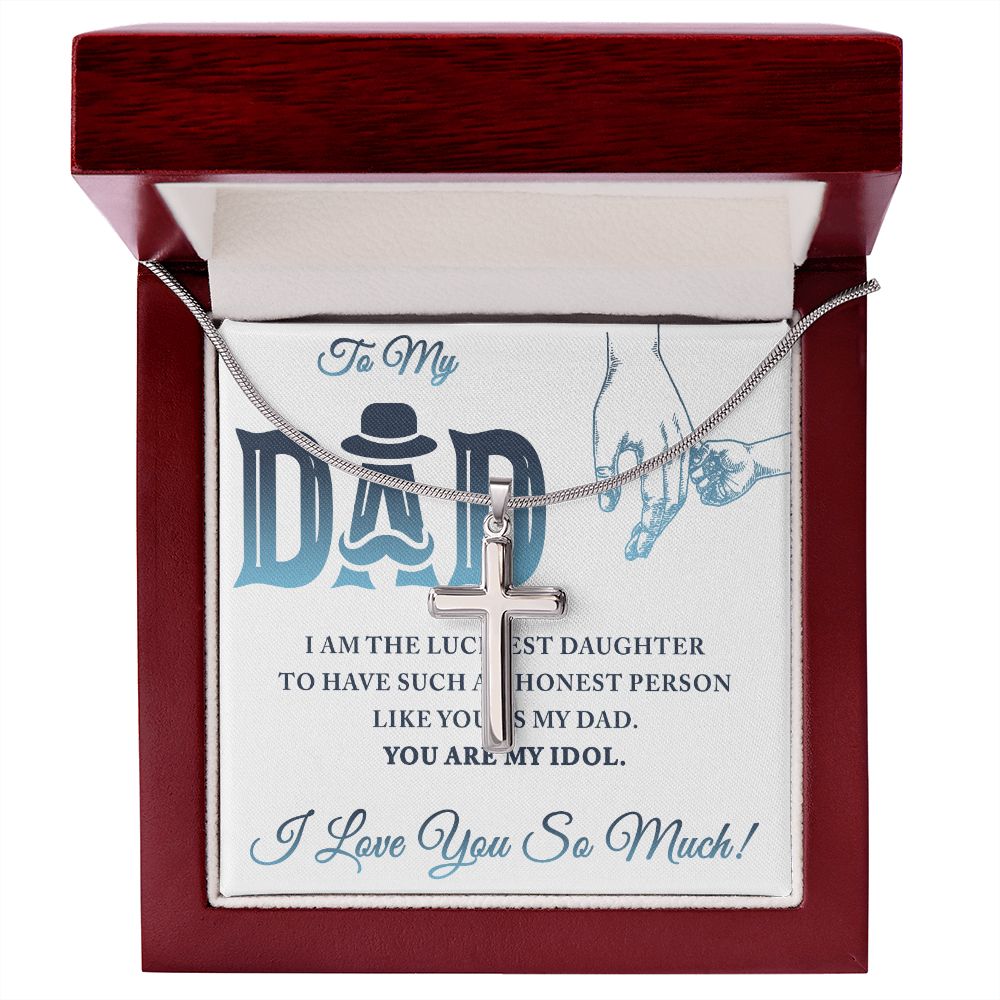 To My Dad I Am The Luckiest Daughter To Have Dad Cross Necklace, Father Cross Necklace Father's Day Gift, Christian Gift For Dad, Father Son Cross Necklace - Serbachi