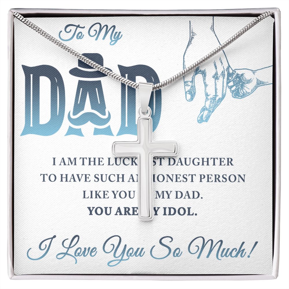 To My Dad I Am The Luckiest Daughter To Have Dad Cross Necklace, Father Cross Necklace Father's Day Gift, Christian Gift For Dad, Father Son Cross Necklace - Serbachi