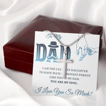 To My Dad I Am The Luckiest Daughter To Have Dad Cross Necklace, Father Cross Necklace Father's Day Gift, Christian Gift For Dad, Father Son Cross Necklace - Serbachi