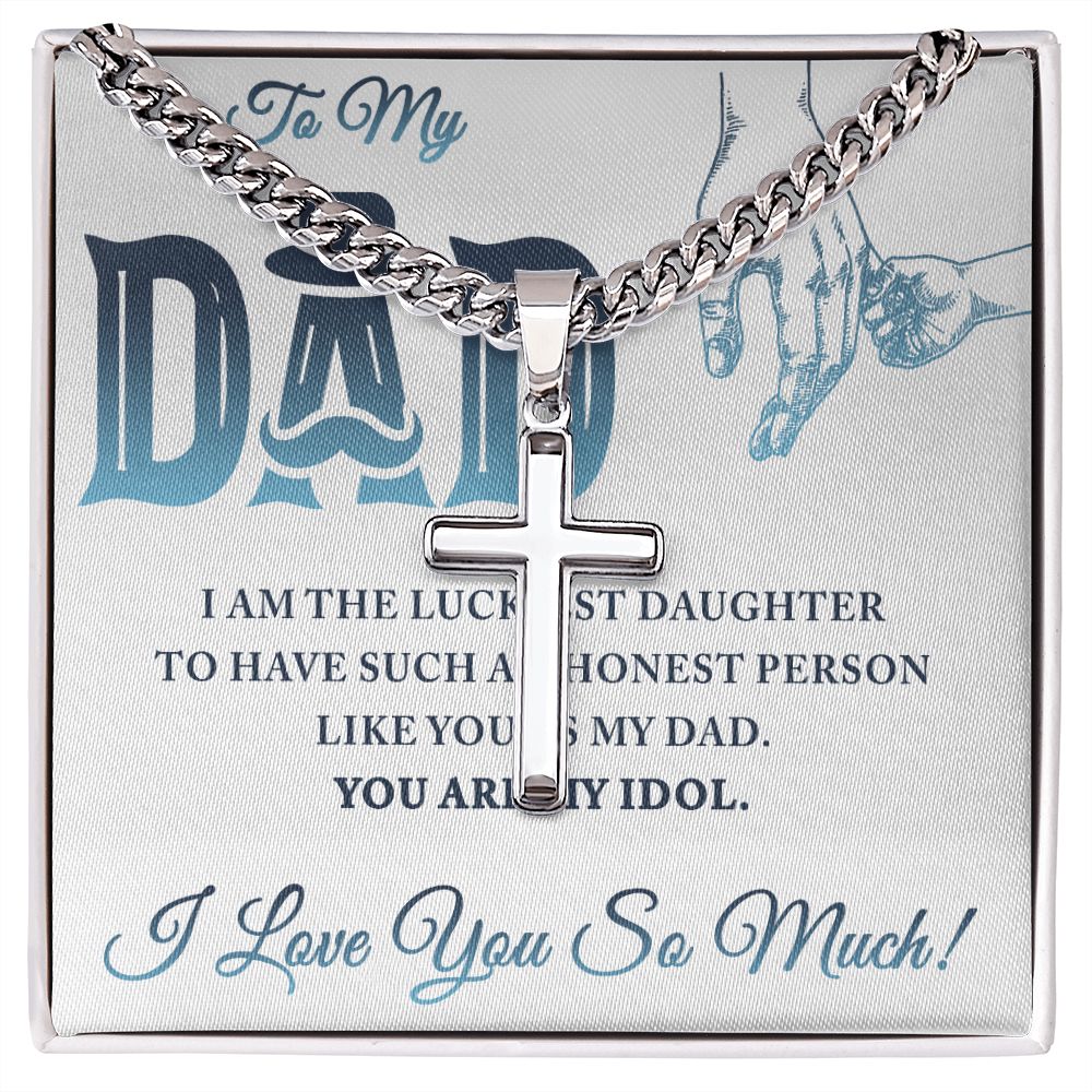 To My Dad I Am The Luckiest Daughter To Have Dad Cross Necklace, Father Necklace Father's Day Gift, Christian Gift For Dad, Father Son Cross Necklace - Serbachi