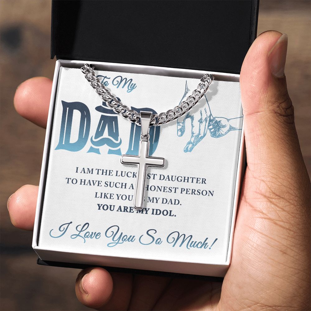 To My Dad I Am The Luckiest Daughter To Have Dad Cross Necklace, Father Necklace Father's Day Gift, Christian Gift For Dad, Father Son Cross Necklace - Serbachi