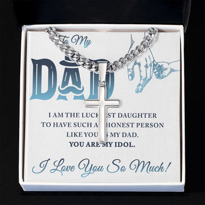 To My Dad I Am The Luckiest Daughter To Have Dad Cross Necklace, Father Necklace Father's Day Gift, Christian Gift For Dad, Father Son Cross Necklace - Serbachi