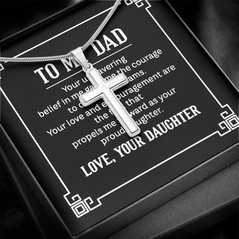 to my dad - your unwavering belief in me gave me the Dad Cross Necklace, Father Cross Necklace Father's Day Gift, Christian Gift For Dad, Father Son Cross Necklace - Serbachi