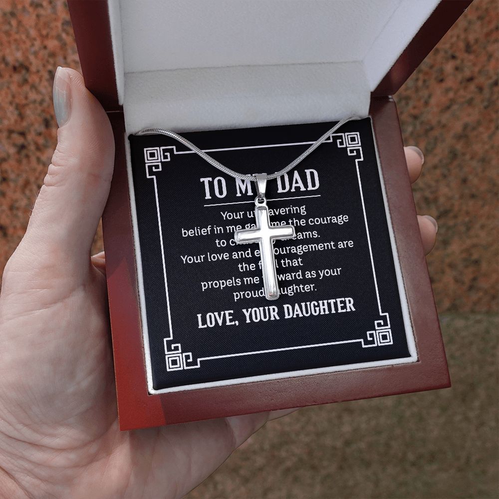 to my dad - your unwavering belief in me gave me the Dad Cross Necklace, Father Cross Necklace Father's Day Gift, Christian Gift For Dad, Father Son Cross Necklace - Serbachi