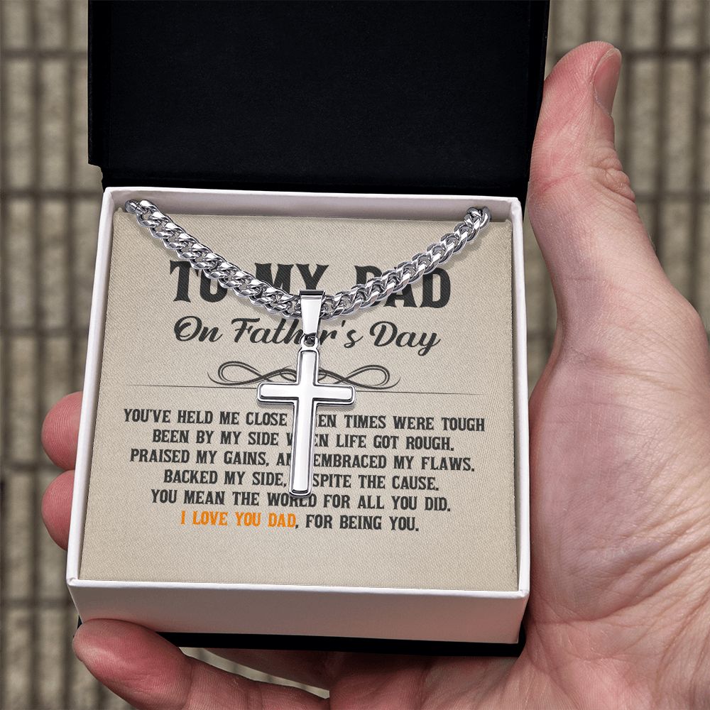 To My Dad - You've held me close when times were tough Dad Cross Necklace, Father Necklace Father's Day Gift, Christian Gift For Dad, Father Son Cross Necklace - Serbachi