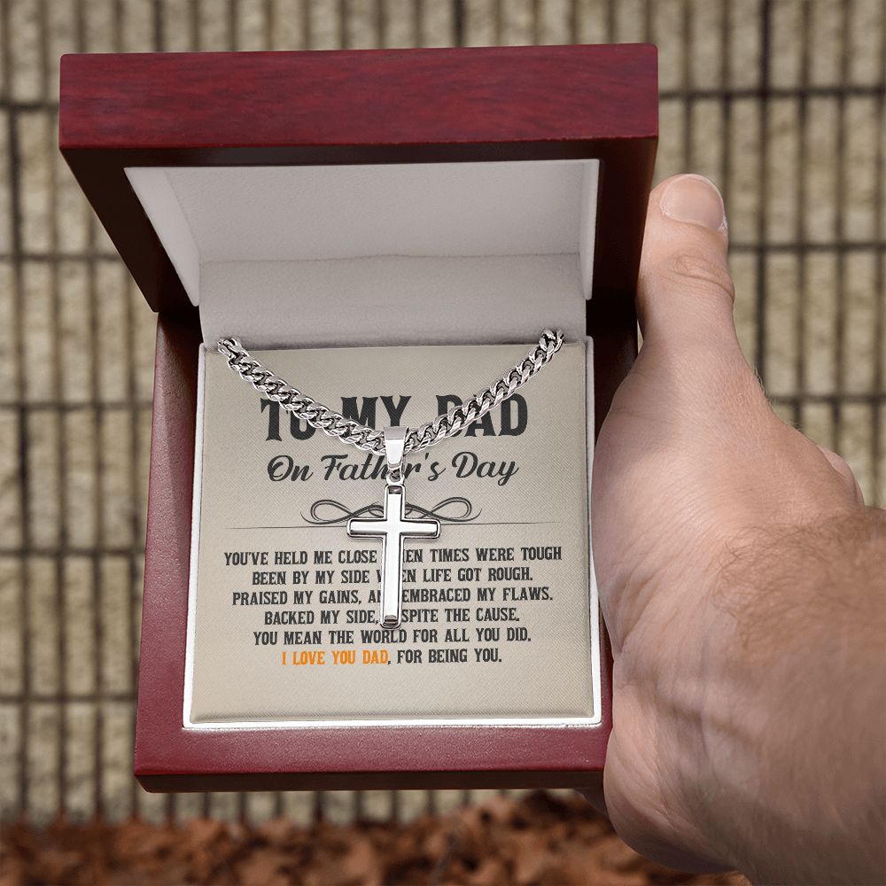 To My Dad - You've held me close when times were tough Dad Cross Necklace, Father Necklace Father's Day Gift, Christian Gift For Dad, Father Son Cross Necklace - Serbachi