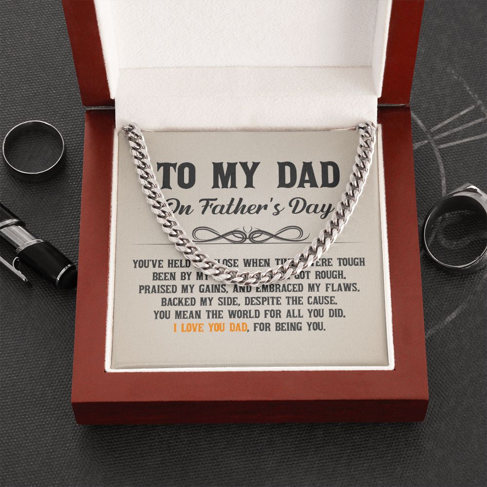 To My Dad - You've held me close when times were tough Dad Cuban Chain Necklace, Father Necklace Father's Day Gift, Christian Gift For Dad, Father Son Necklace - Serbachi