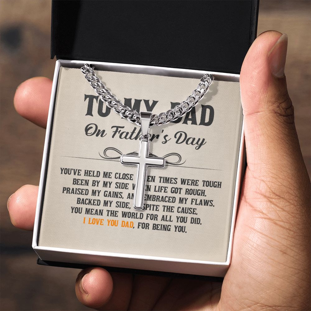 To My Dad - You've held me close when times were tough Personalized Dad Cross Necklace, Father Necklace Father's Day Gift, Christian Gift For Dad, Father Son Necklace - Serbachi