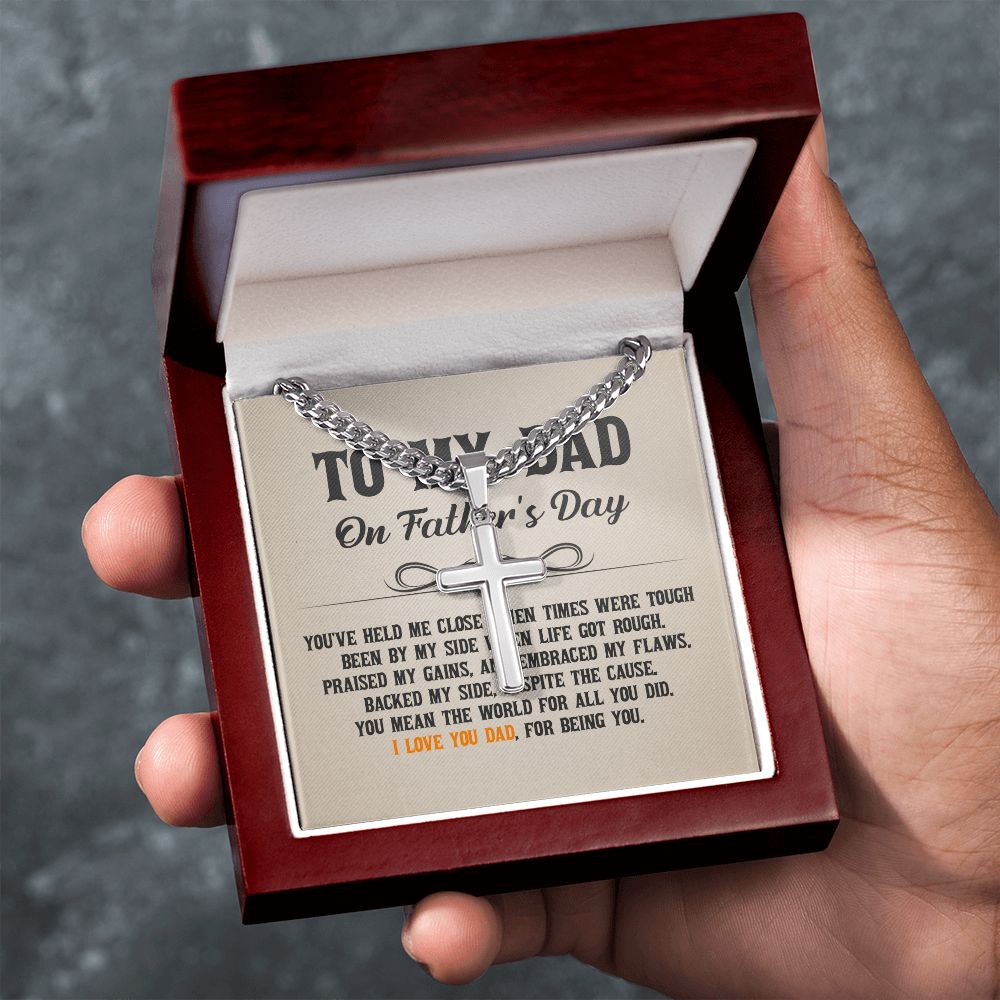 To My Dad - You've held me close when times were tough Personalized Dad Cross Necklace, Father Necklace Father's Day Gift, Christian Gift For Dad, Father Son Necklace - Serbachi