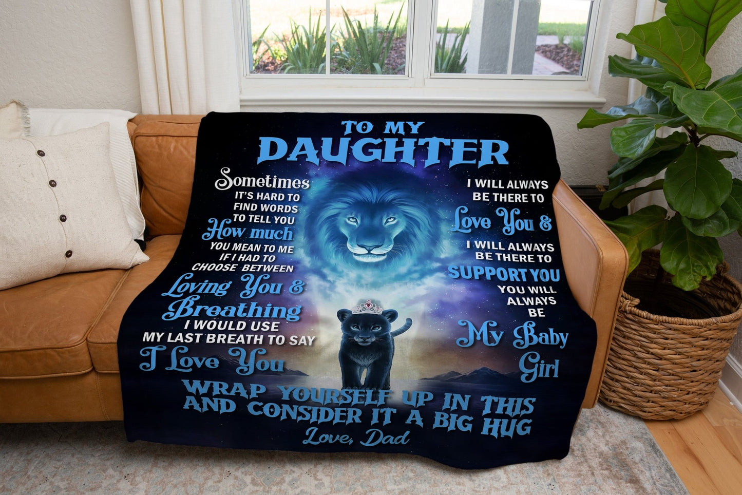To My Daughter Blanket from Dad, Lion Blanket to My Daughter, Christmas gift for My Daughter - Serbachi
