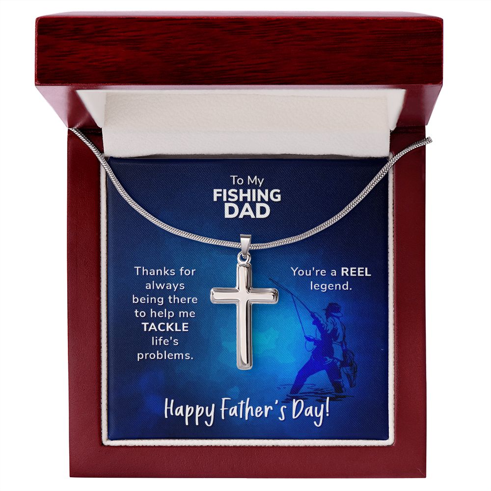 To My Fishing Dad. Thanks for always being there Dad Cross Necklace, Father Cross Necklace Father's Day Gift, Christian Gift For Dad, Father Son Cross Necklace - Serbachi