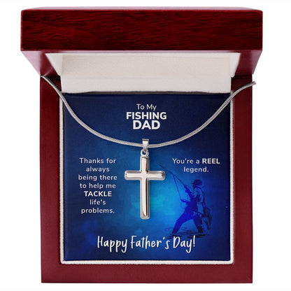 To My Fishing Dad. Thanks for always being there Dad Cross Necklace, Father Cross Necklace Father's Day Gift, Christian Gift For Dad, Father Son Cross Necklace - Serbachi