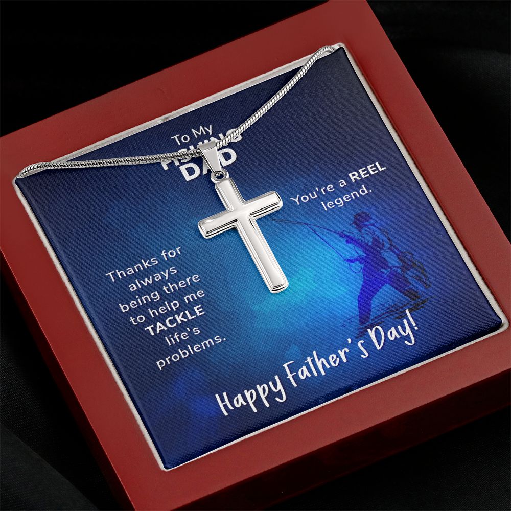 To My Fishing Dad. Thanks for always being there Dad Cross Necklace, Father Cross Necklace Father's Day Gift, Christian Gift For Dad, Father Son Cross Necklace - Serbachi