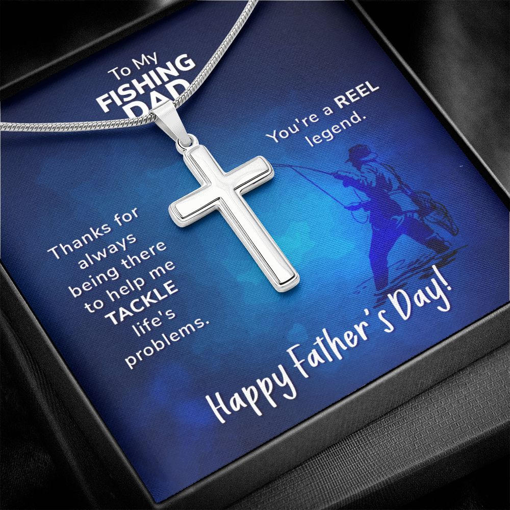 To My Fishing Dad. Thanks for always being there Dad Cross Necklace, Father Cross Necklace Father's Day Gift, Christian Gift For Dad, Father Son Cross Necklace - Serbachi