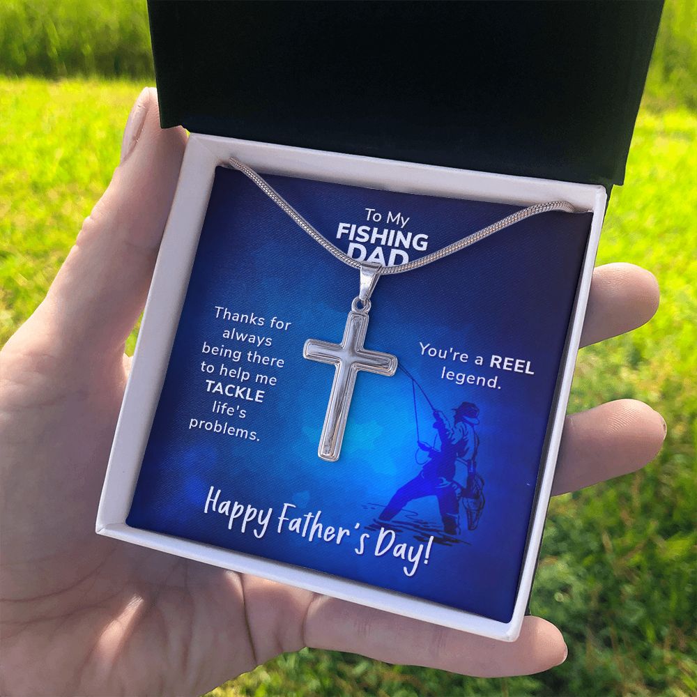 To My Fishing Dad. Thanks for always being there Dad Cross Necklace, Father Cross Necklace Father's Day Gift, Christian Gift For Dad, Father Son Cross Necklace - Serbachi