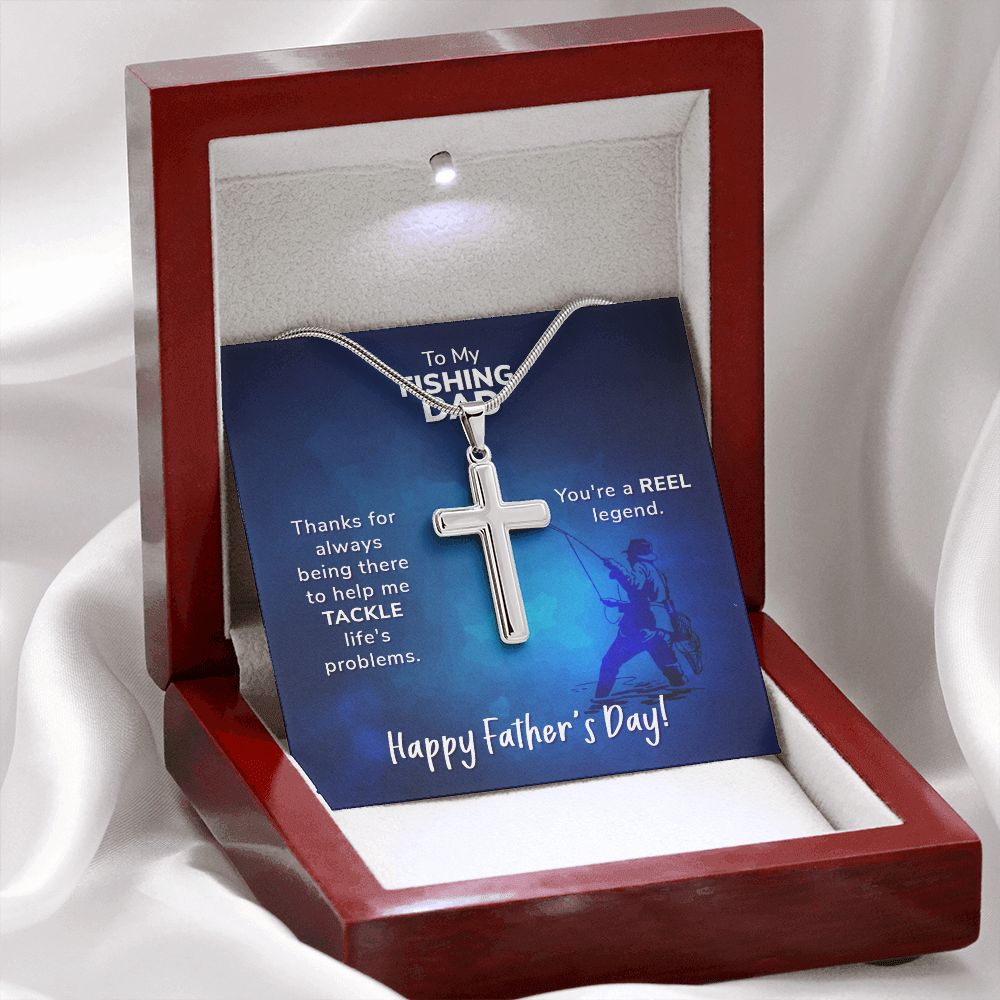 To My Fishing Dad. Thanks for always being there Dad Cross Necklace, Father Cross Necklace Father's Day Gift, Christian Gift For Dad, Father Son Cross Necklace - Serbachi