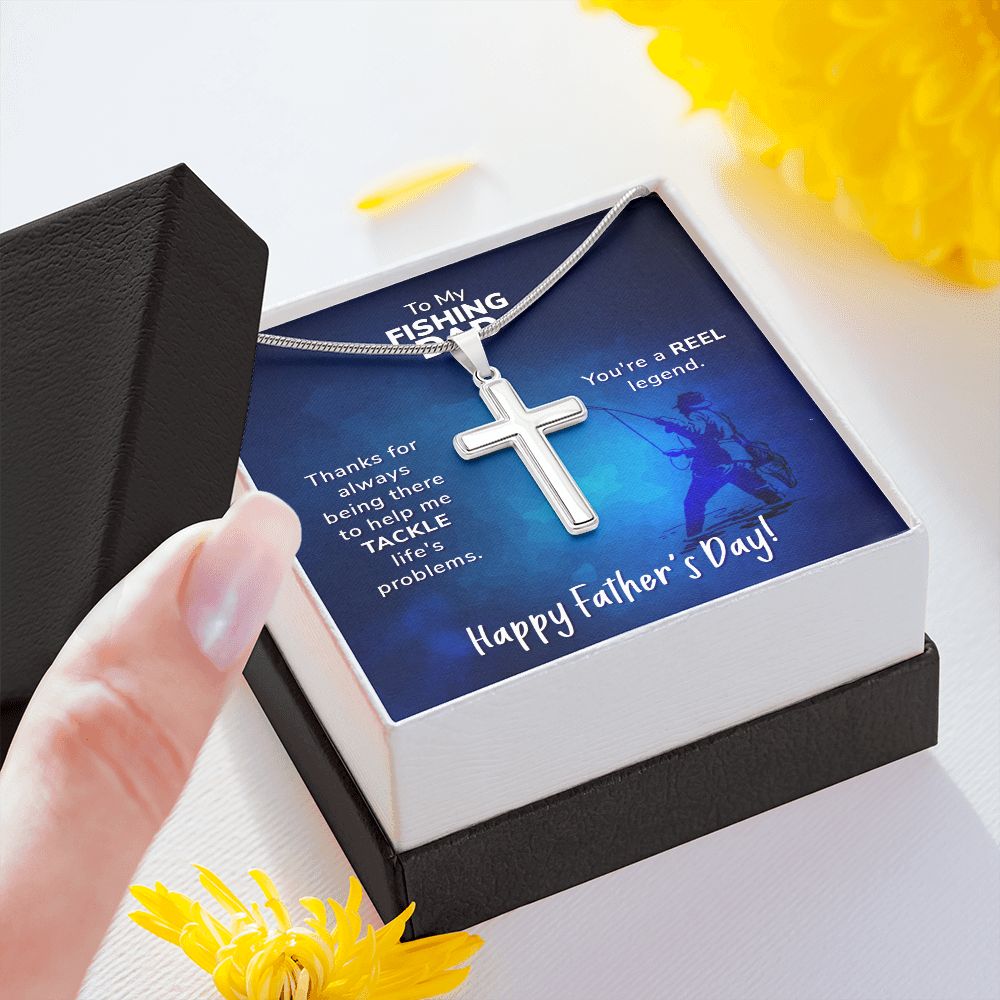 To My Fishing Dad. Thanks for always being there Dad Cross Necklace, Father Cross Necklace Father's Day Gift, Christian Gift For Dad, Father Son Cross Necklace - Serbachi