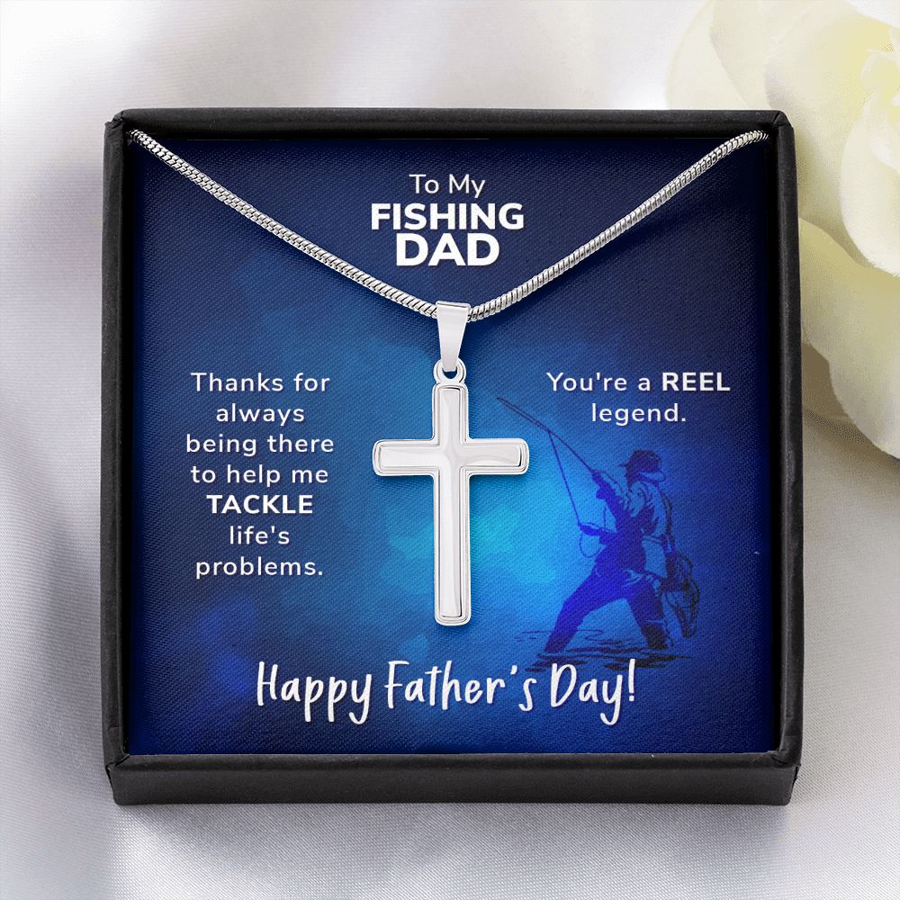 To My Fishing Dad. Thanks for always being there Dad Cross Necklace, Father Cross Necklace Father's Day Gift, Christian Gift For Dad, Father Son Cross Necklace - Serbachi