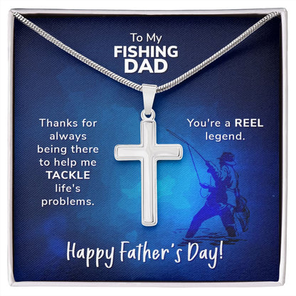 To My Fishing Dad. Thanks for always being there Dad Cross Necklace, Father Cross Necklace Father's Day Gift, Christian Gift For Dad, Father Son Cross Necklace - Serbachi