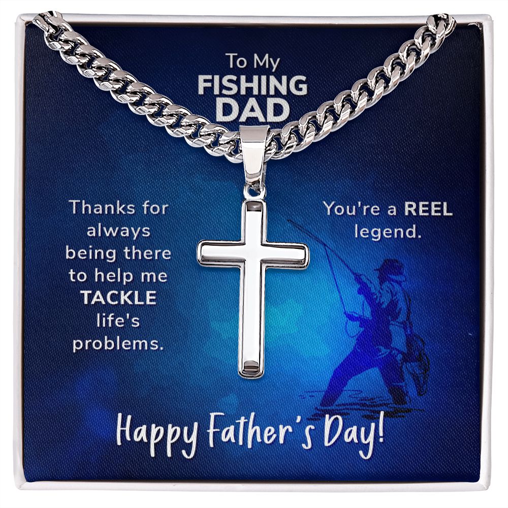 To My Fishing Dad. Thanks for always being there Dad Cross Necklace, Father Necklace Father's Day Gift, Christian Gift For Dad, Father Son Cross Necklace - Serbachi