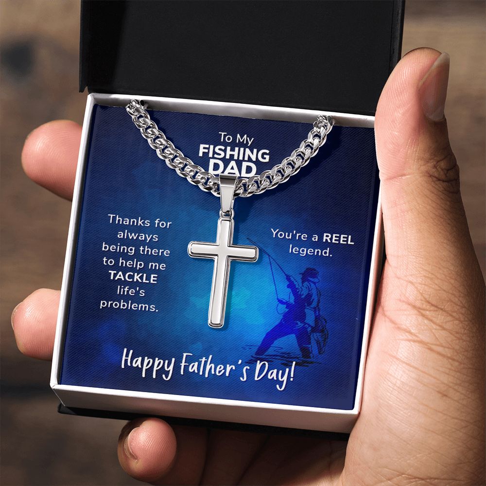 To My Fishing Dad. Thanks for always being there Dad Cross Necklace, Father Necklace Father's Day Gift, Christian Gift For Dad, Father Son Cross Necklace - Serbachi