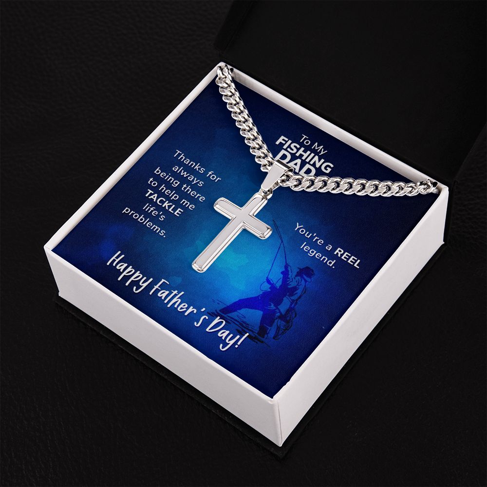 To My Fishing Dad. Thanks for always being there Dad Cross Necklace, Father Necklace Father's Day Gift, Christian Gift For Dad, Father Son Cross Necklace - Serbachi